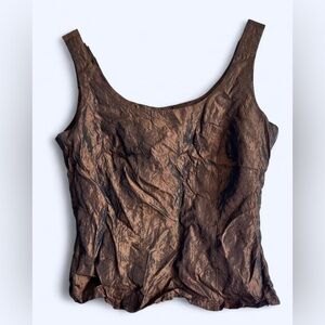 90s Laura Brown Taffeta Sleeveless Crinkle Regency Fairy Nymph Sleeveless Top